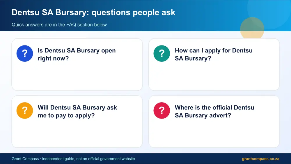 Dentsu SA Bursary common questions answered infographic – dentsu bursary South Africa 2026
