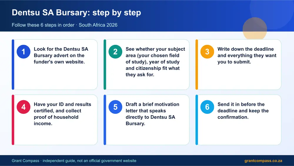 Dentsu SA Bursary step by step guide infographic – dentsu bursary South Africa 2026