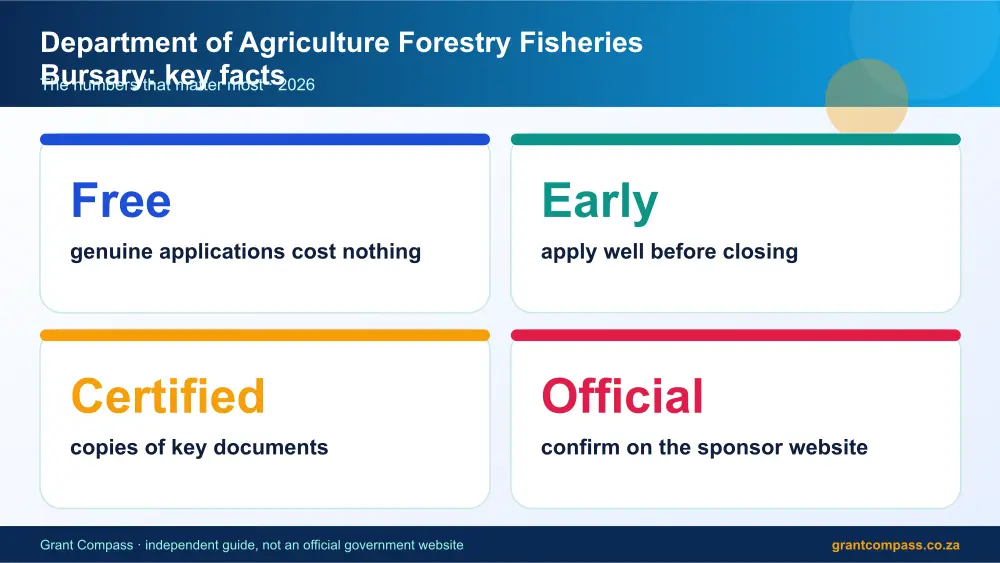 Department of Agriculture Forestry Fisheries Bursary key facts at a glance infographic – department of agriculture forestry fisheries bursary South Africa 2026