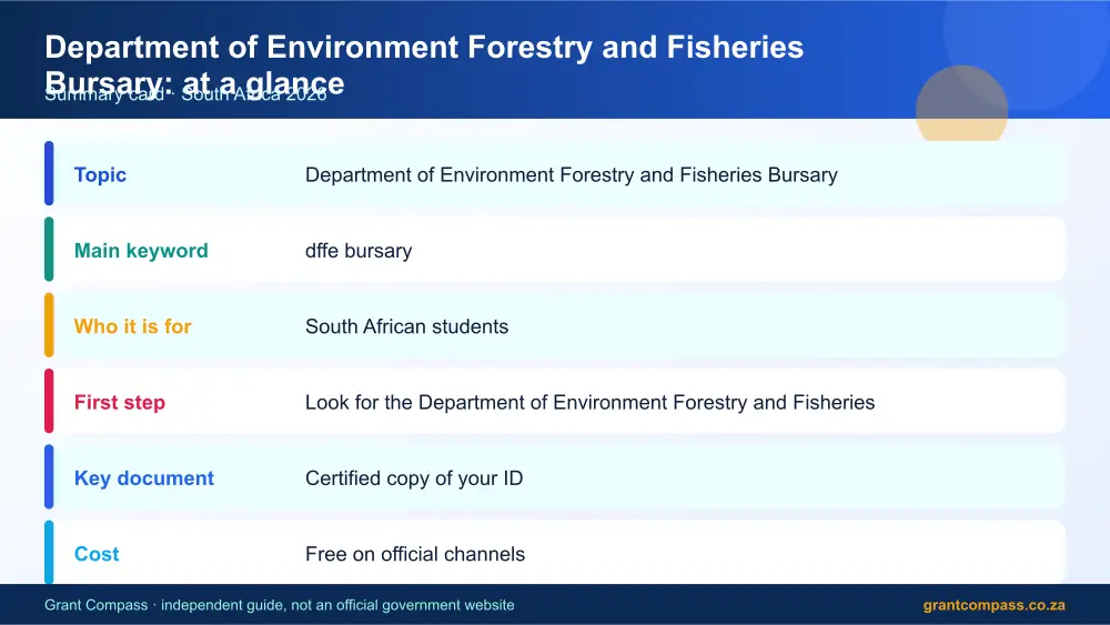 Department of Environment Forestry and Fisheries Bursary at a glance summary infographic – dffe bursary South Africa 2026