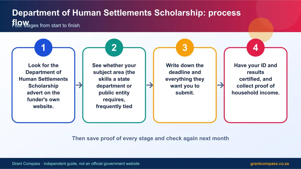 Department of Human Settlements Scholarship process flow chart infographic – department of human settlements scholarship bursary South Africa 2026