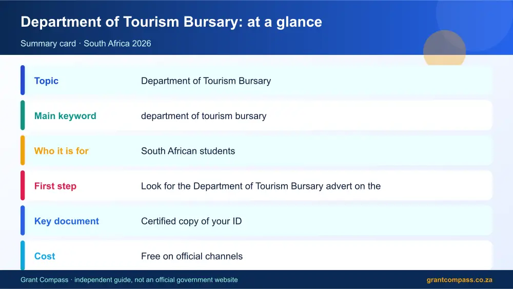 Department of Tourism Bursary at a glance summary infographic – department of tourism bursary South Africa 2026