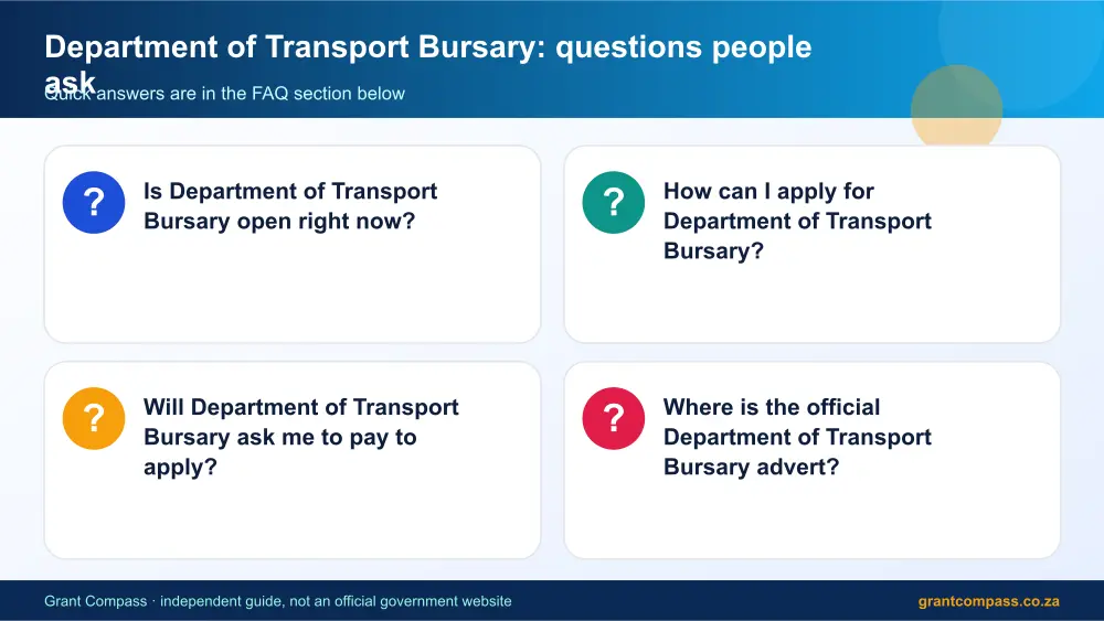 Department of Transport Bursary common questions answered infographic – department of transport bursary South Africa 2026