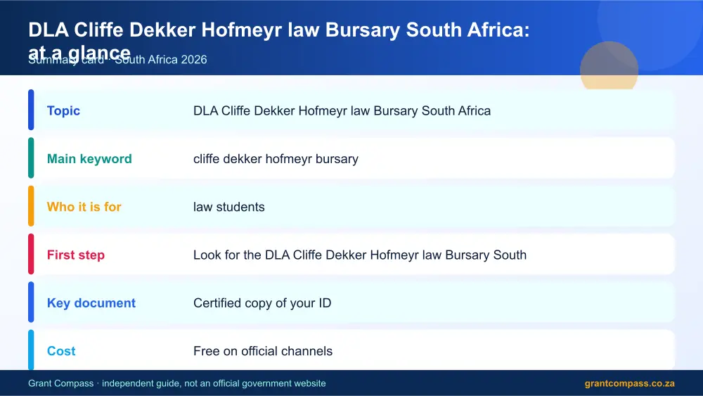 DLA Cliffe Dekker Hofmeyr law Bursary South Africa at a glance summary infographic – cliffe dekker hofmeyr bursary South Africa 2026