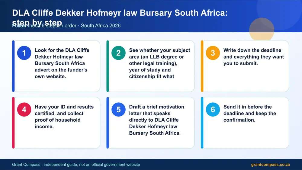 DLA Cliffe Dekker Hofmeyr law Bursary South Africa step by step guide infographic – cliffe dekker hofmeyr bursary South Africa 2026