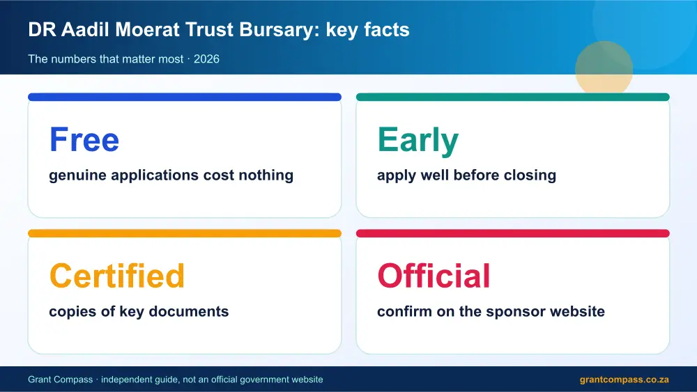 DR Aadil Moerat Trust Bursary key facts at a glance infographic – dr aadil moerat trust bursary South Africa 2026