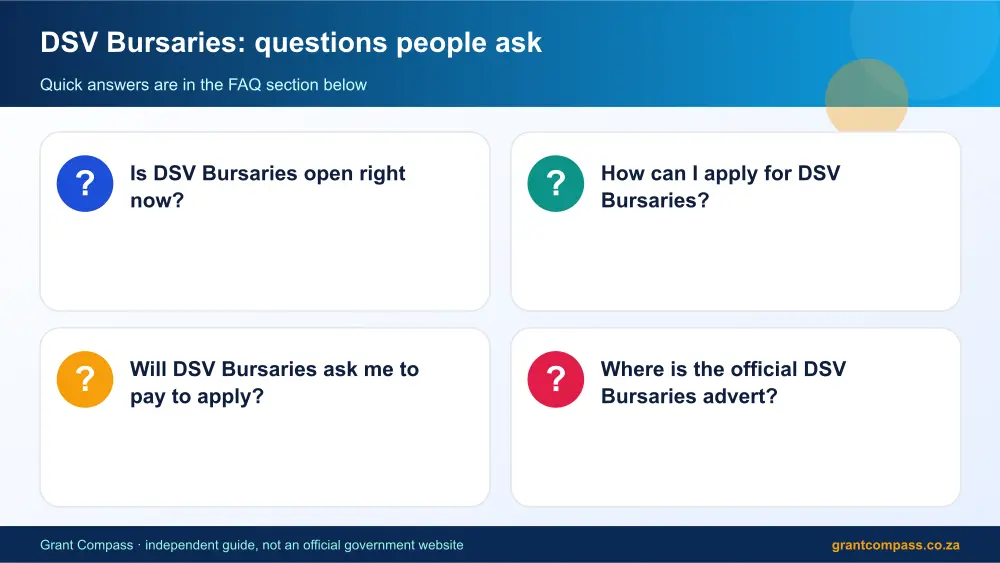 DSV Bursaries common questions answered infographic – dsv bursary South Africa 2026