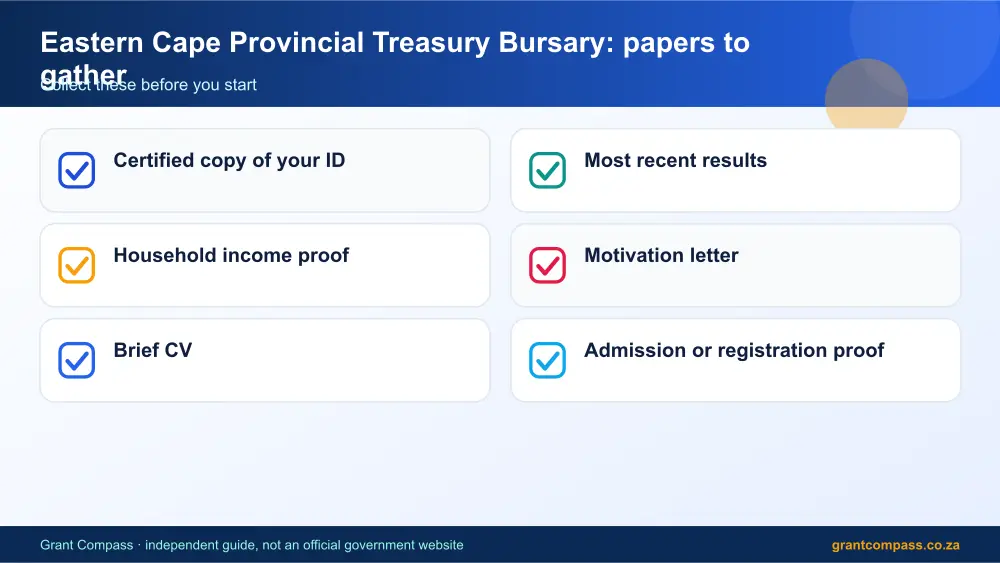 Eastern Cape Provincial Treasury Bursary required papers tick list infographic – eastern cape provincial treasury bursary South Africa 2026