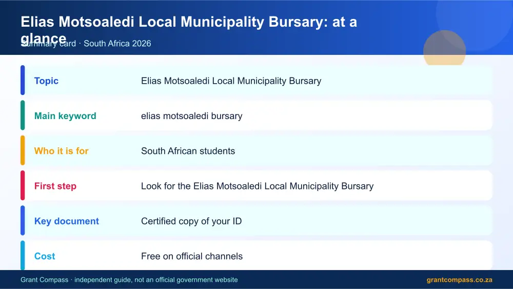 Elias Motsoaledi Local Municipality Bursary at a glance summary infographic – elias motsoaledi bursary South Africa 2026