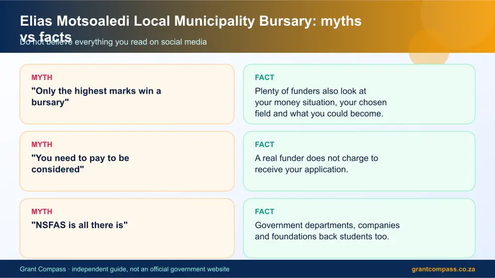 Elias Motsoaledi Local Municipality Bursary myths vs facts infographic – elias motsoaledi bursary South Africa 2026