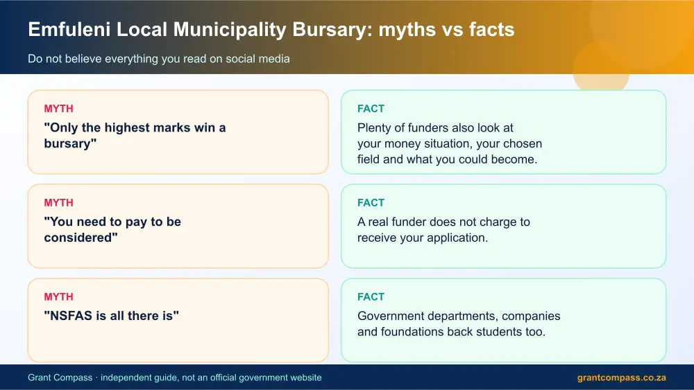 Emfuleni Local Municipality Bursary myths vs facts infographic – emfuleni local municipality bursary South Africa 2026