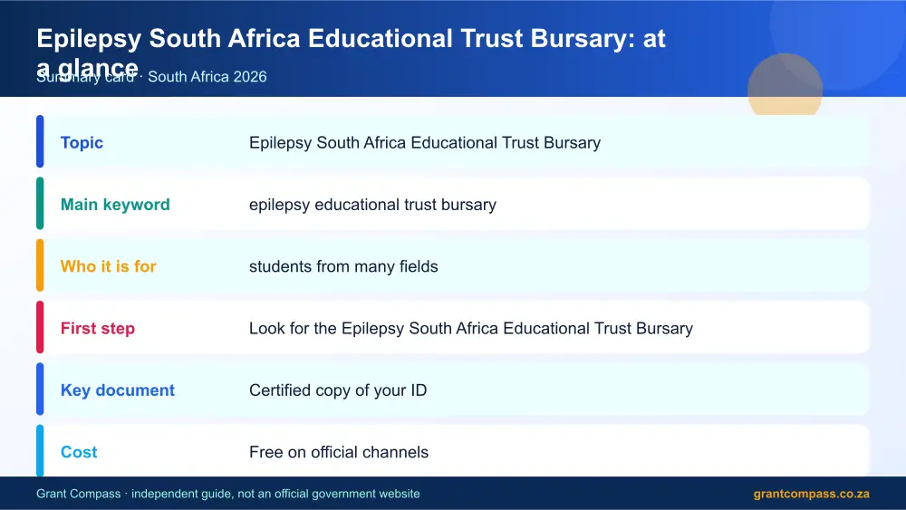 Epilepsy South Africa Educational Trust Bursary at a glance summary infographic – epilepsy educational trust bursary South Africa 2026