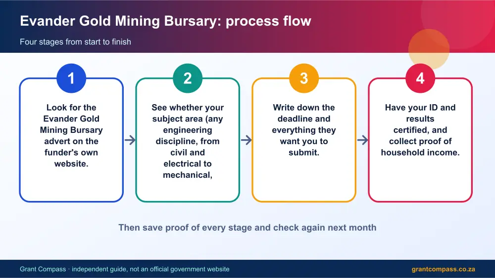 Evander Gold Mining Bursary process flow chart infographic – evander gold mining bursary South Africa 2026
