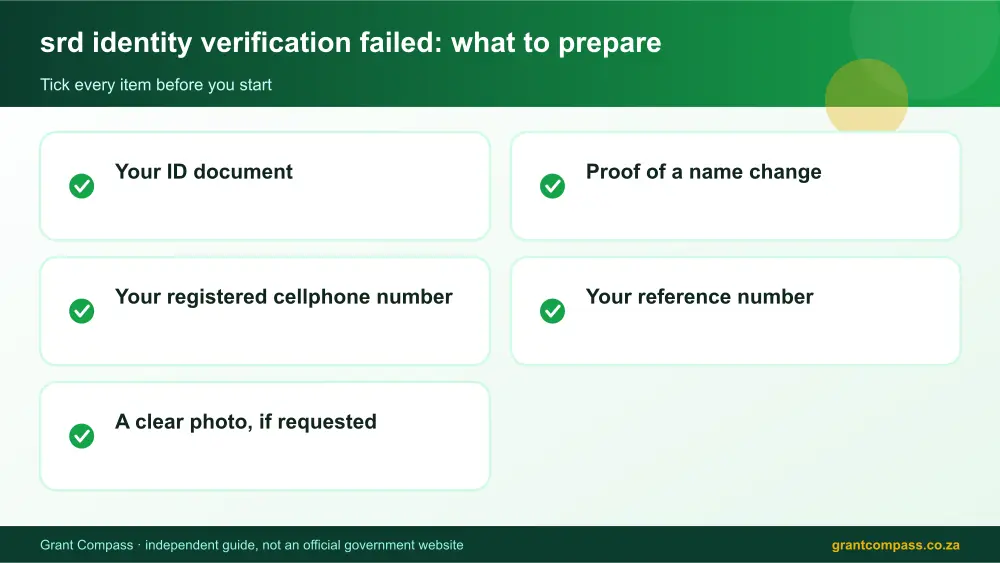srd identity verification failed documents checklist infographic – srd identity verification failed South Africa 2026