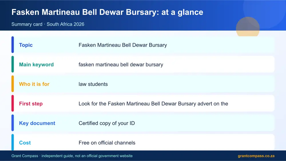 Fasken Martineau Bell Dewar Bursary at a glance summary infographic – fasken martineau bell dewar bursary South Africa 2026