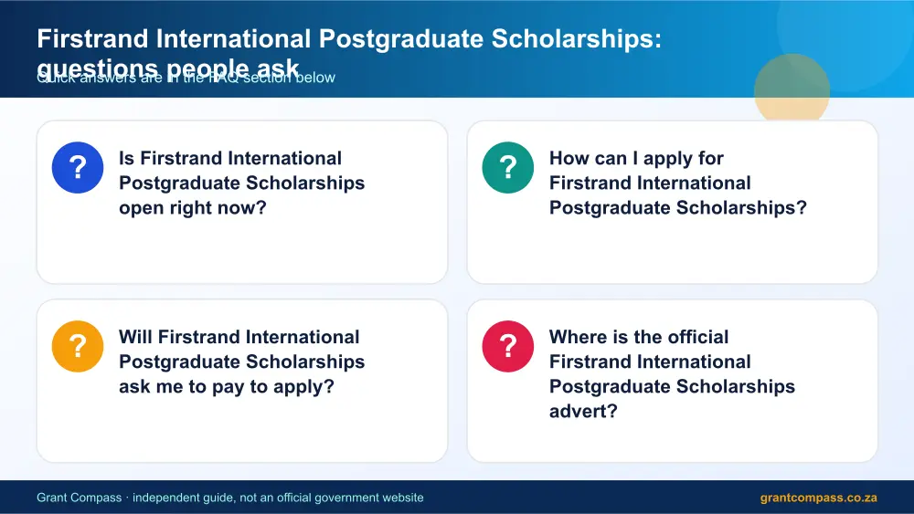 Firstrand International Postgraduate Scholarships common questions answered infographic – firstrand international postgraduate scholarships scholarship South Africa 2026