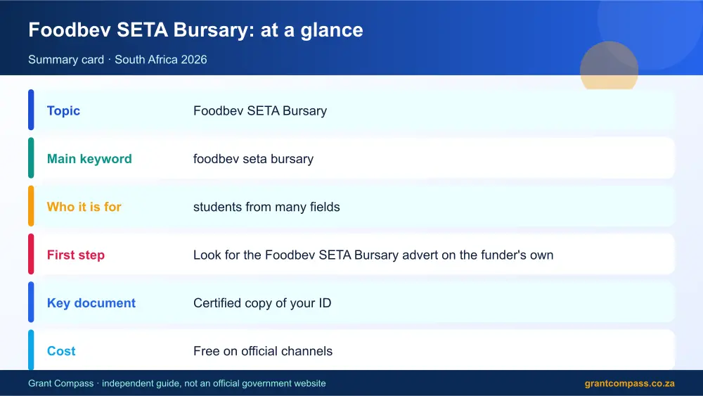 Foodbev SETA Bursary at a glance summary infographic – foodbev seta bursary South Africa 2026