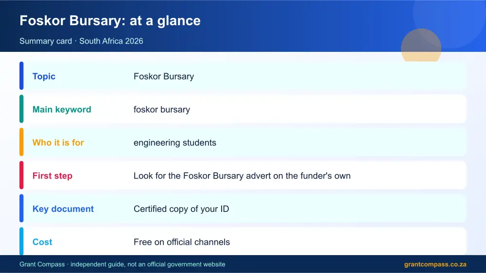 Foskor Bursary at a glance summary infographic – foskor bursary South Africa 2026