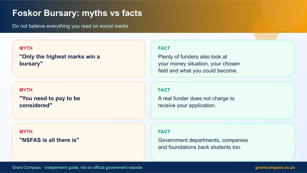 Foskor Bursary myths vs facts infographic – foskor bursary South Africa 2026