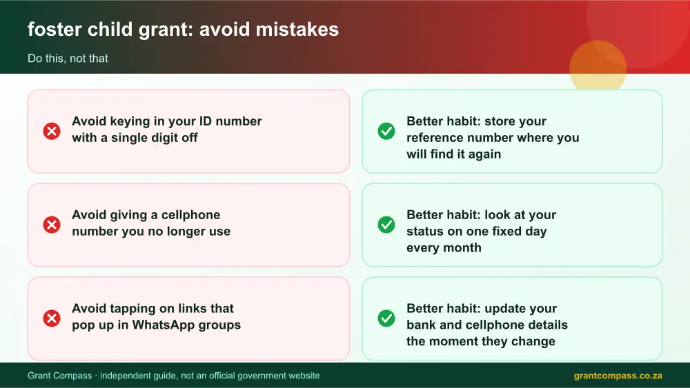 foster child grant mistakes to avoid and tips infographic – foster child grant South Africa 2026