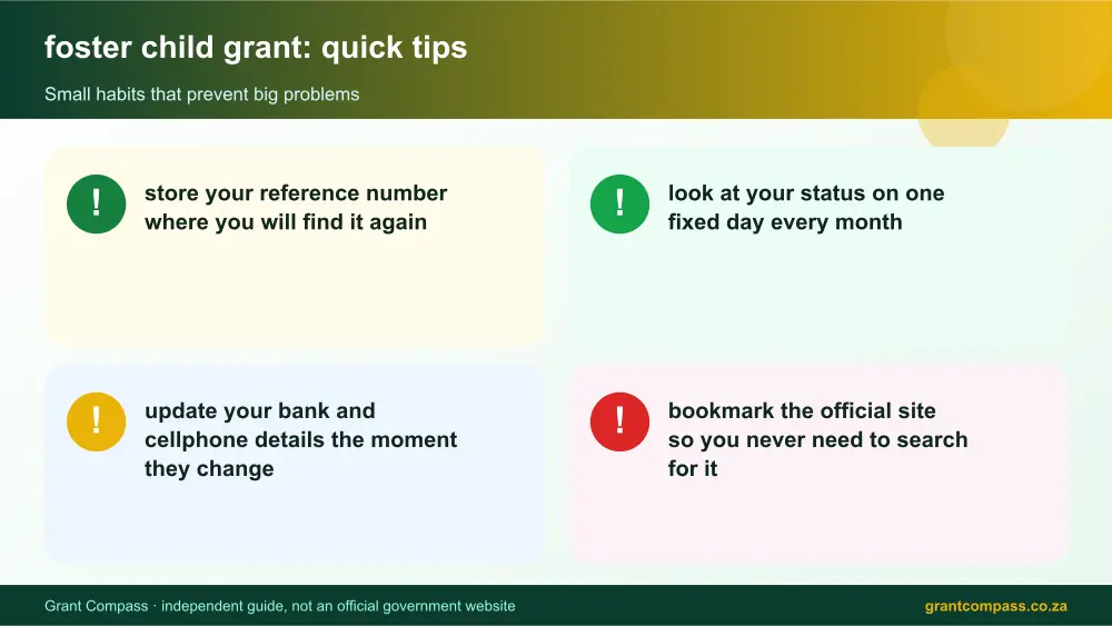 foster child grant quick tips cards infographic – foster child grant South Africa 2026