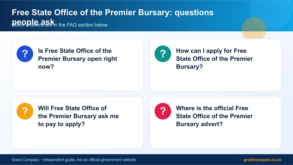 Free State Office of the Premier Bursary common questions answered infographic – free state bursaries South Africa 2026
