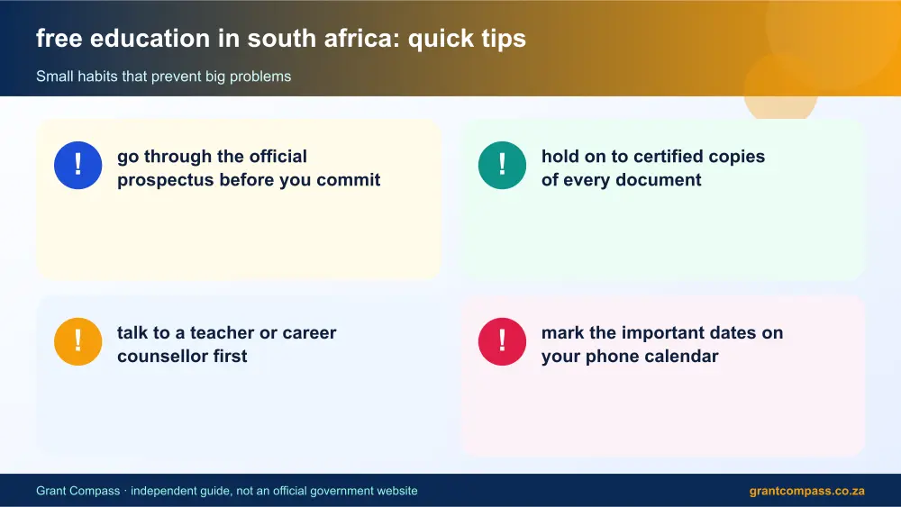 free education in south africa quick tips cards infographic – free education in south africa South Africa 2026