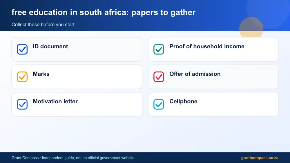 free education in south africa required papers tick list infographic – free education in south africa South Africa 2026