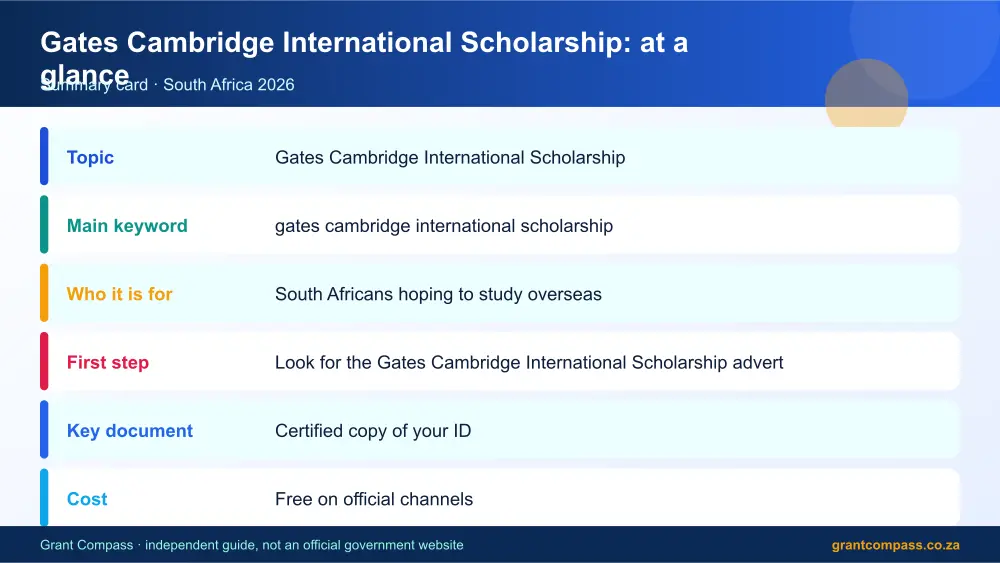 Gates Cambridge International Scholarship at a glance summary infographic – gates cambridge international scholarship South Africa 2026