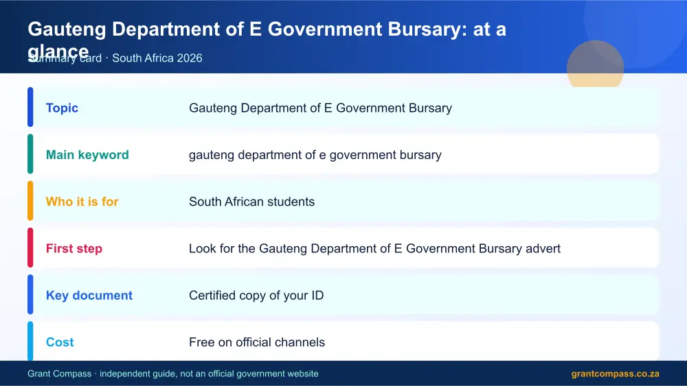 Gauteng Department of E Government Bursary at a glance summary infographic – gauteng department of e government bursary South Africa 2026