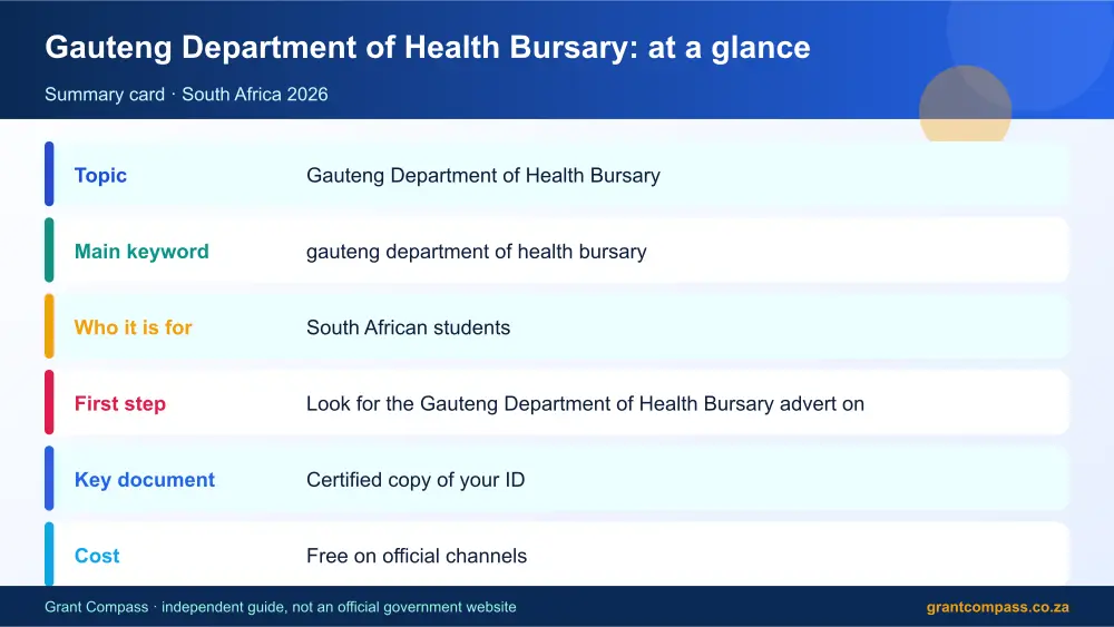 Gauteng Department of Health Bursary at a glance summary infographic – gauteng department of health bursary South Africa 2026