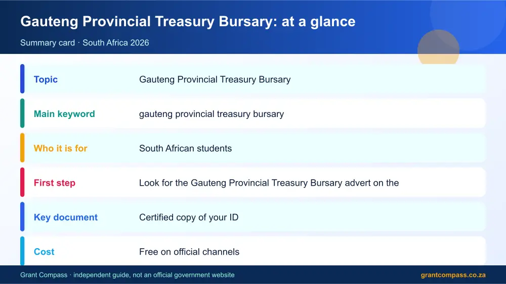 Gauteng Provincial Treasury Bursary at a glance summary infographic – gauteng provincial treasury bursary South Africa 2026