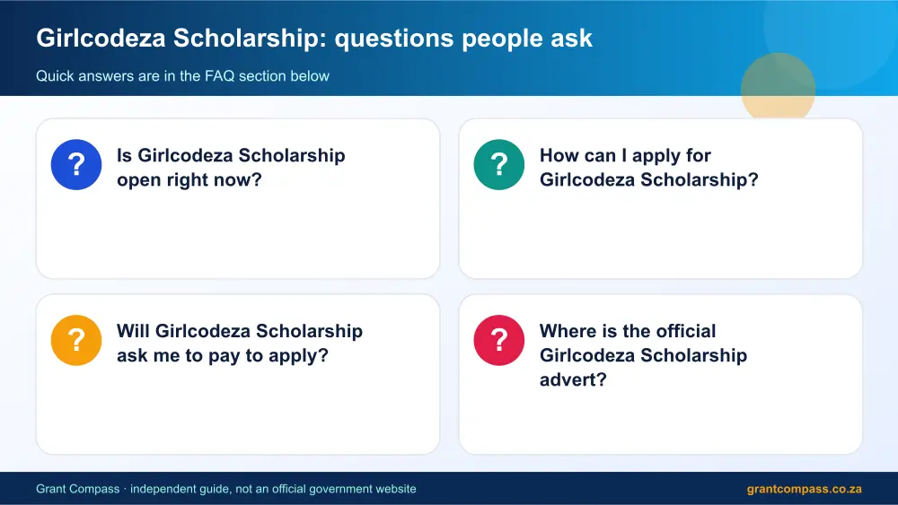 Girlcodeza Scholarship common questions answered infographic – girlcodeza scholarship bursary South Africa 2026