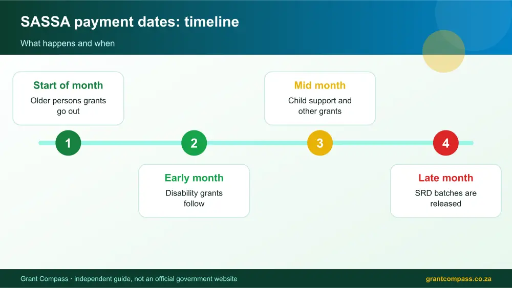 SASSA payment dates process timeline infographic – sassa payment dates South Africa 2026