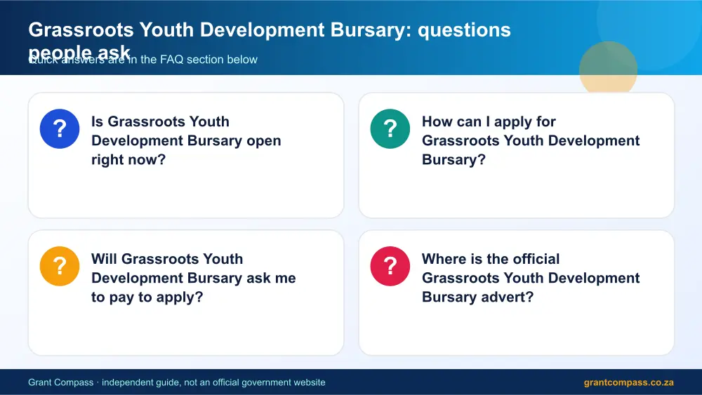 Grassroots Youth Development Bursary common questions answered infographic – grassroots youth development bursary South Africa 2026
