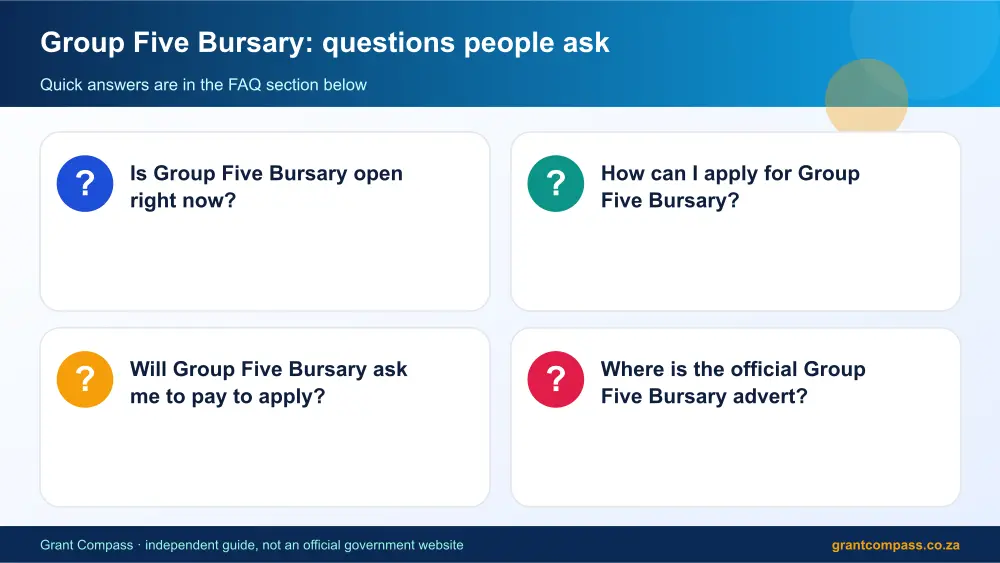Group Five Bursary common questions answered infographic – group five bursary South Africa 2026