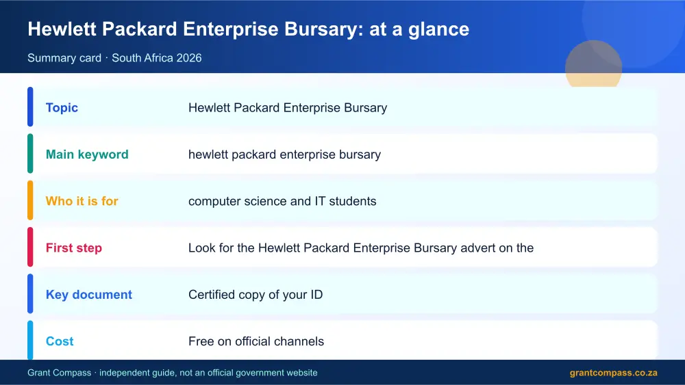 Hewlett Packard Enterprise Bursary at a glance summary infographic – hewlett packard enterprise bursary South Africa 2026