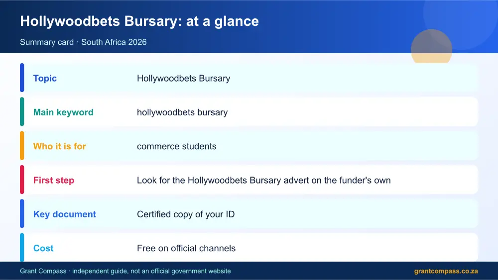 Hollywoodbets Bursary at a glance summary infographic – hollywoodbets bursary South Africa 2026
