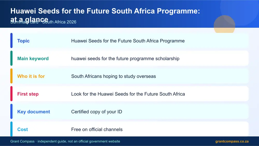 Huawei Seeds for the Future South Africa Programme at a glance summary infographic – huawei seeds for the future programme scholarship South Africa 2026