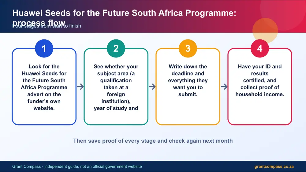 Huawei Seeds for the Future South Africa Programme process flow chart infographic – huawei seeds for the future programme scholarship South Africa 2026