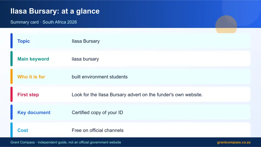 Ilasa Bursary at a glance summary infographic – ilasa bursary South Africa 2026