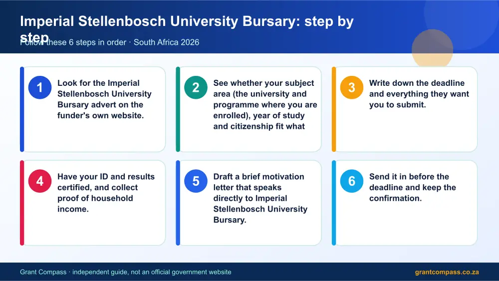 Imperial Stellenbosch University Bursary step by step guide infographic – imperial stellenbosch university bursary scholarship South Africa 2026
