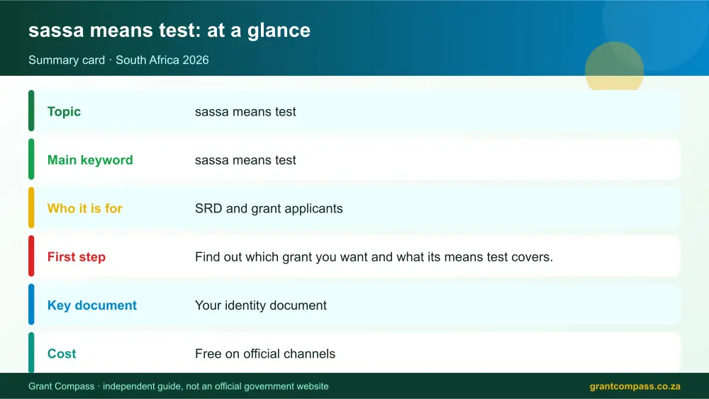 sassa means test at a glance summary infographic – sassa means test South Africa 2026