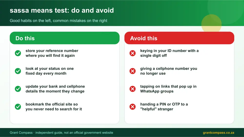 sassa means test dos and donts infographic – sassa means test South Africa 2026