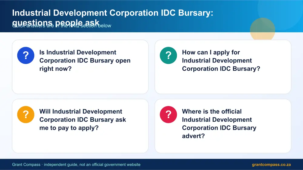 Industrial Development Corporation IDC Bursary common questions answered infographic – idc bursary South Africa 2026