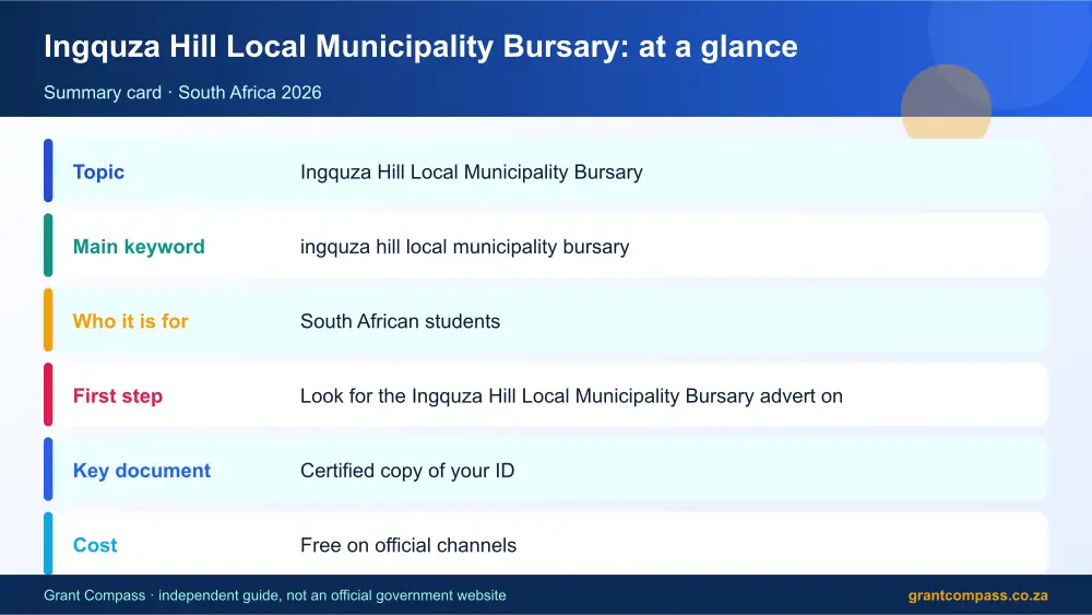 Ingquza Hill Local Municipality Bursary at a glance summary infographic – ingquza hill local municipality bursary South Africa 2026
