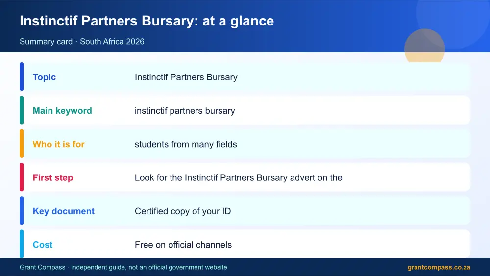 Instinctif Partners Bursary at a glance summary infographic – instinctif partners bursary South Africa 2026