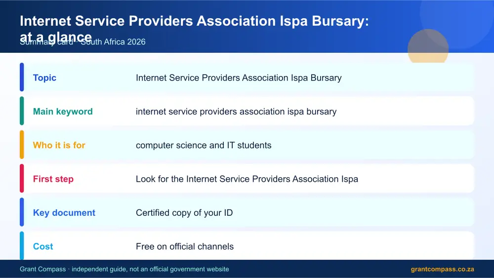 Internet Service Providers Association Ispa Bursary at a glance summary infographic – internet service providers association ispa bursary South Africa 2026
