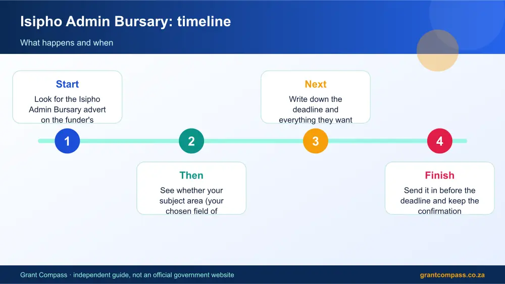 Isipho Admin Bursary process timeline infographic – isipho admin bursary South Africa 2026