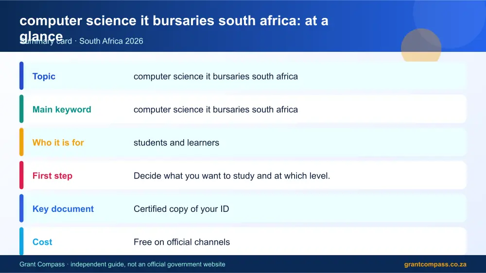 computer science it bursaries south africa at a glance summary infographic – computer science it bursaries south africa South Africa 2026